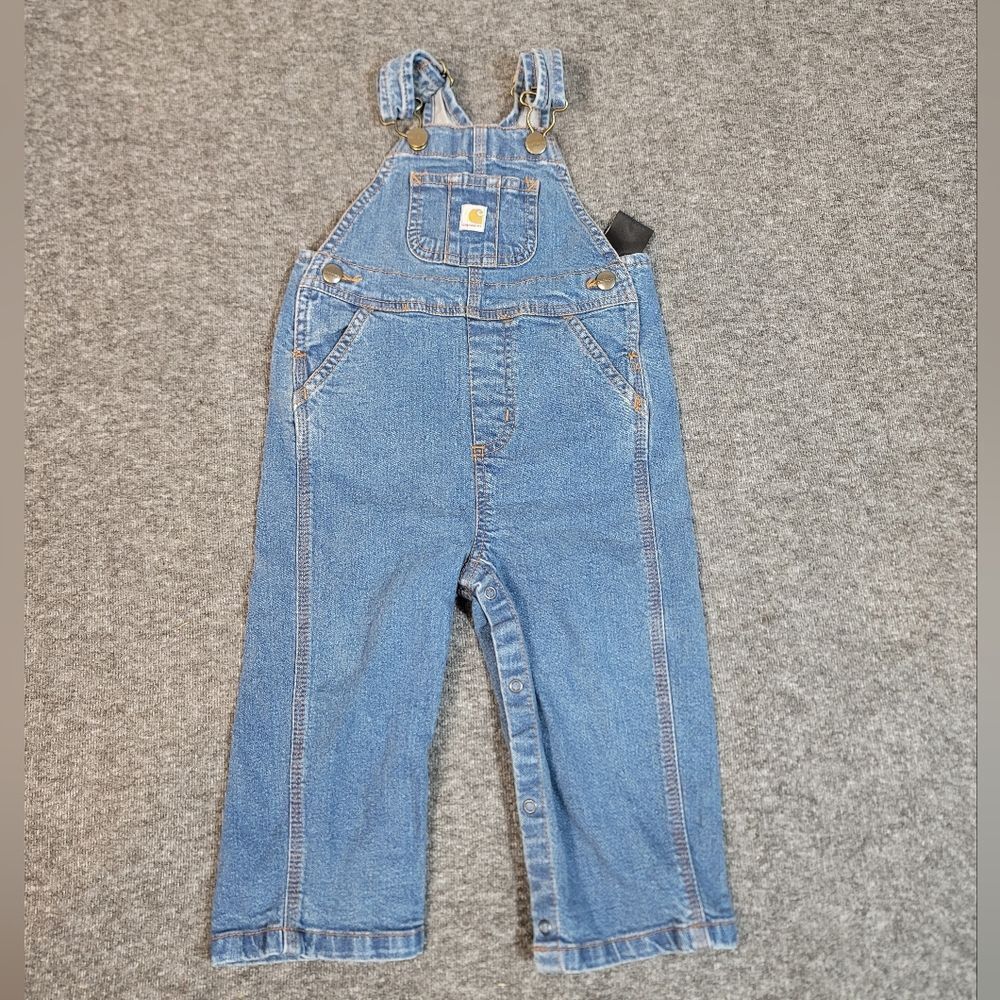 Carhartt Bib Overalls Denim Blue Jean Child Size Infant 18 Months Snap Crotch
